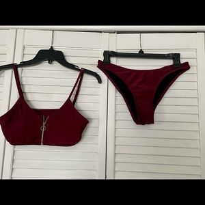 Burgundy Bikini With Zippered Top